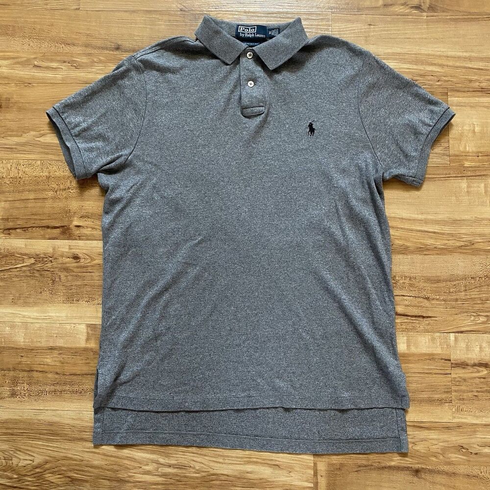 POLO Ralph Lauren Men’s M Custom Fit Gray Polo Shirt Pony Logo Preppy Golf Y2K